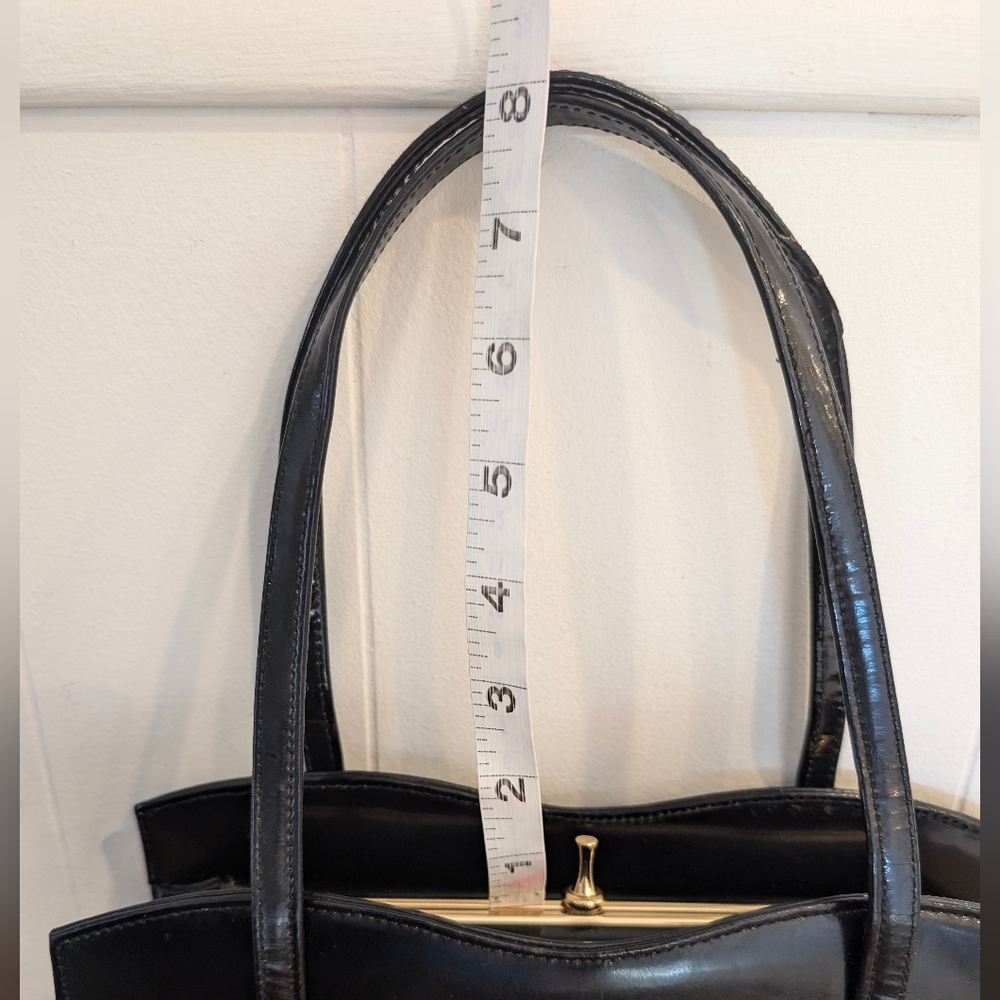 Adrian Gold London 60s 70s Black Patent Leather Vintage Satchel - Collection Bag - Picture 8 of 16